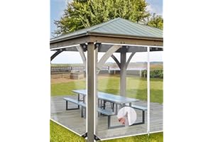 Erfolkerz 8'H x10'W Outdoor Vinyl Curtain 19oz Clear Tarps with Full Zipper,Vinyl Patio Enclosure,Outdoor Curtains Heavy Duty Waterproof Transparent Tarp with Grommets for Gazebo Porch Balcony Pergola