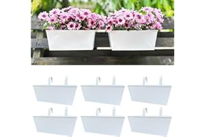 LaLaGreen Rail Planters (6 Pack, 14 Inch) Black Metal Rectangle Window Boxes Outdoor Balcony Garden Deck Railing Fence Hangin