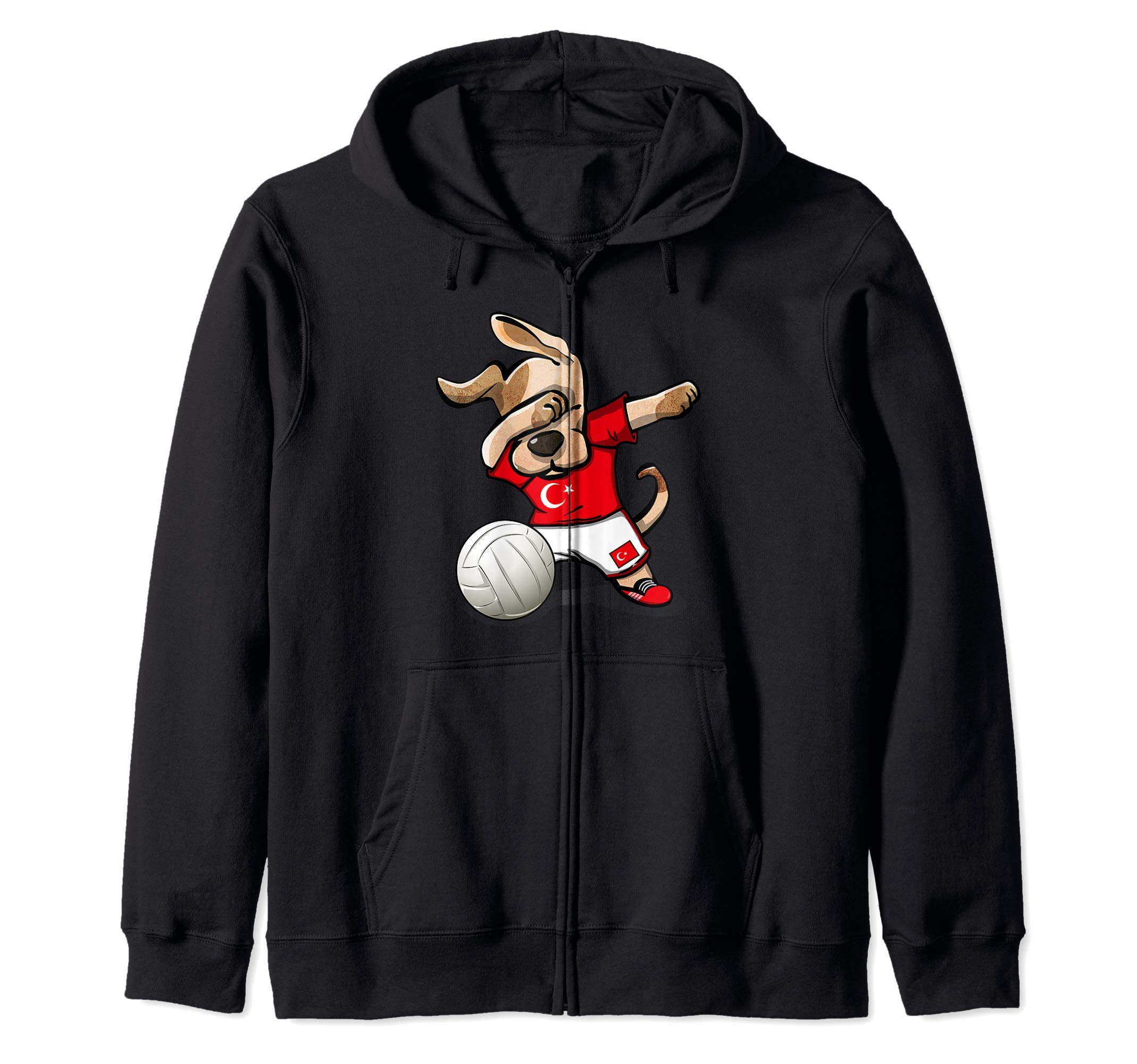 Dabbing Dog Proud Turkey Volleyball Lovers - Turkish Flag Zip Hoodie