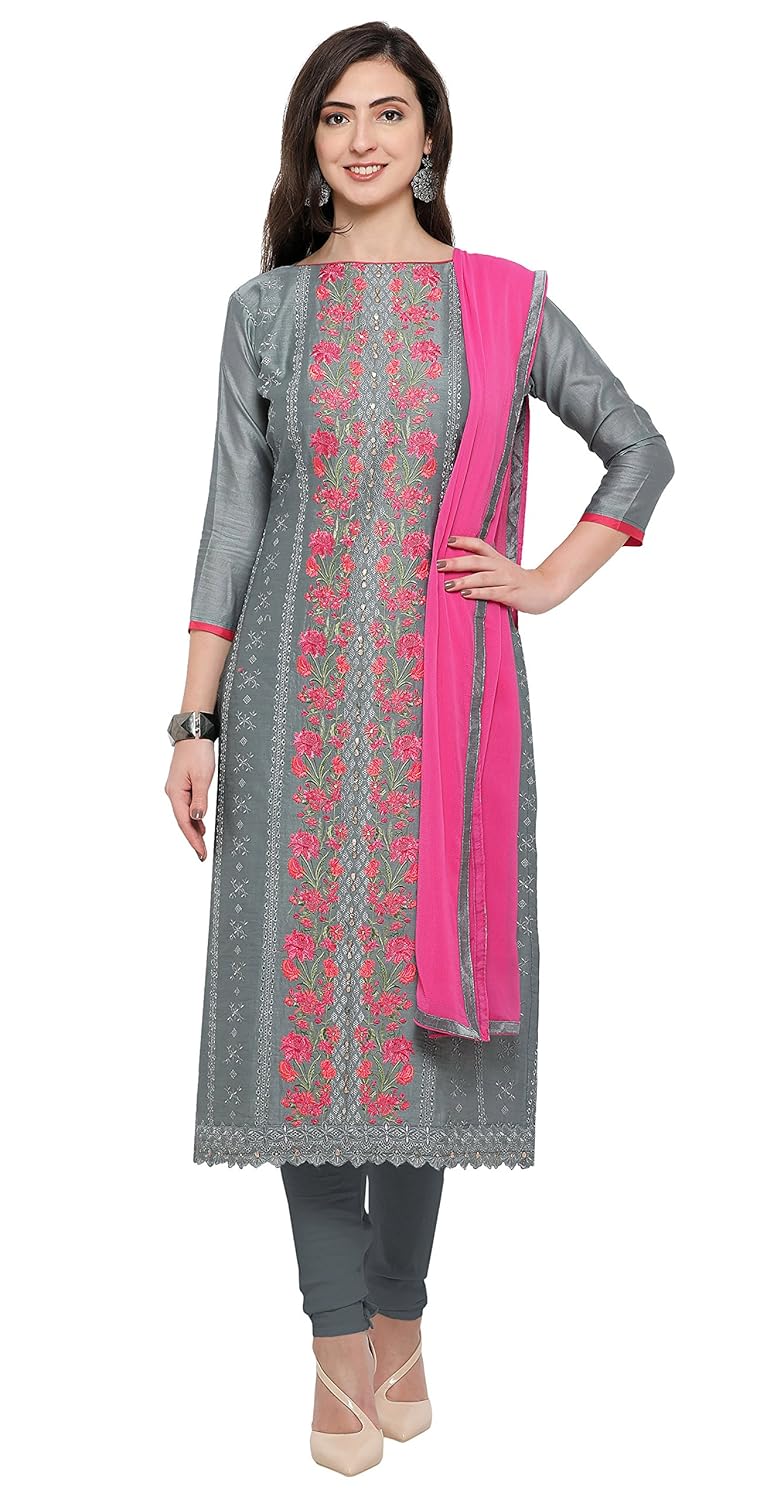 rajnandini women's heavy chanderi unstitched dress material (charcoal_free size)