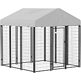 PawHut 6' x 6' x 6' Dog Run Outdoor, Large Outdoor Dog Kennel Welded Wire Steel Fence with UV-Resistant & Waterproof Cover, S