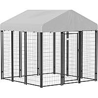 PawHut 6' x 6' x 6' Dog Run Outdoor, Large Outdoor Dog Kennel Welded Wire Steel Fence with UV-Resistant & Waterproof Cover, S