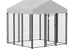 PawHut 6' x 6' x 6' Dog Run Outdoor, Large Outdoor Dog Kennel Welded Wire Steel Fence with UV-Resistant & Waterproof Cover, S