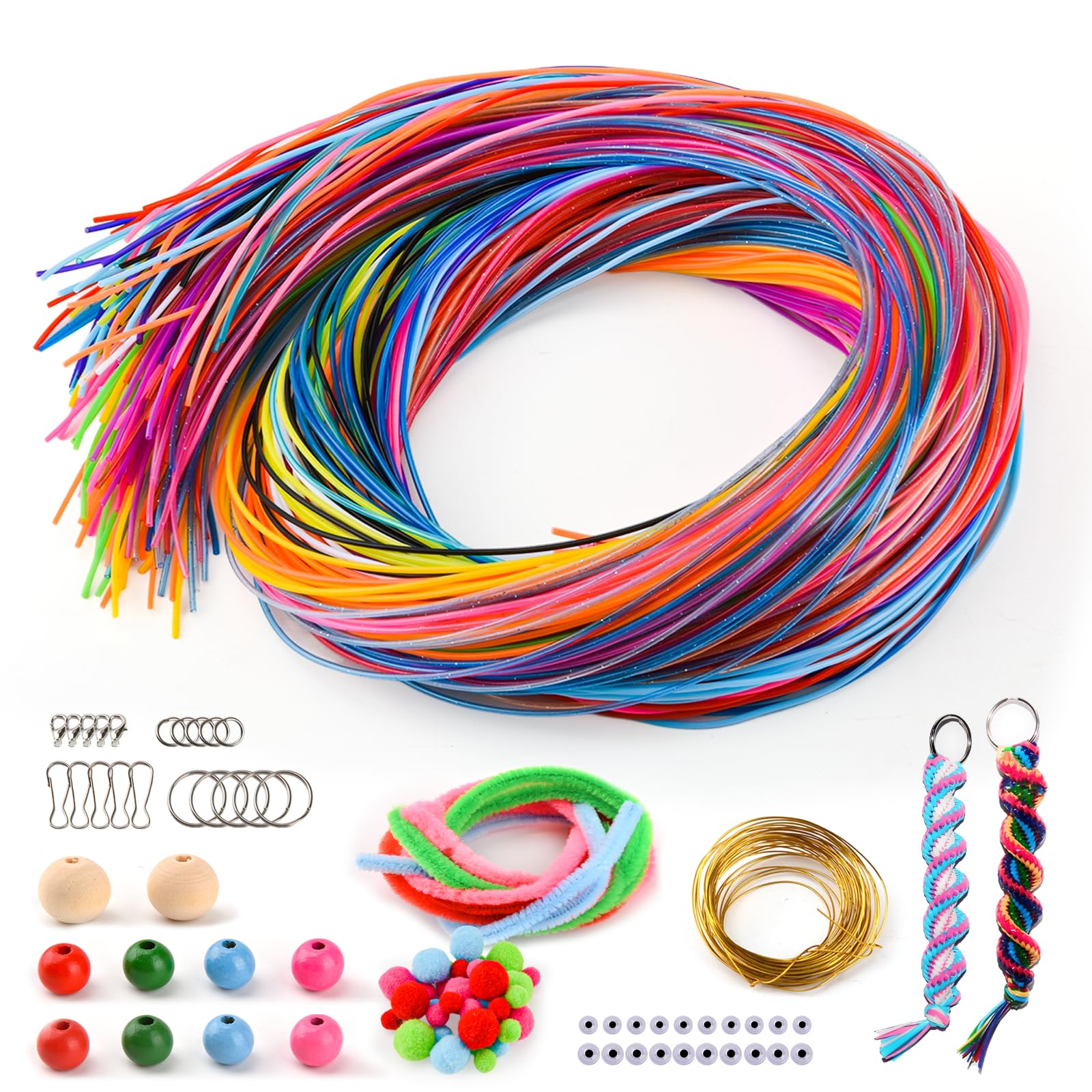 295 PCS Scoobies Strings Kit, Scoubidou Strings, Plastic Lacing Cord Gimp String Lanyard String Bracelets String Boondoggle Weaving Kit for Jewelry Making, Keychain Crafts, Lanyards and Bracelet