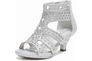 Dufannie Toddler Little Big Kid High Heels Flower Girls Party Dress Shoes Glitter Pump Sandals