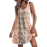 HOTOUCH Women's Casual Sundress with Pockets Summer Beach Dress Floral T-Shirts Dress V Neck Loose Tank Dresses