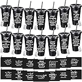 Skylety 42 Pcs Christian Gift Cups Bulk 24oz Bible Verse Plastic Cups with Straw Lid Employee Appreciation Gift Religious Tumbler Makeup Bags Keychains for Church Teacher Staff
