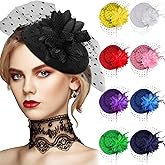 Jeyiour 9 Pcs Fascinators Hats Tea Party Feather Pillbox Hat with Clips for Women Halloween Veil Flower Hat, 9 Colors