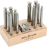 Splenor Tools Steel 1" Square Dapping Doming Block and 12 Punch Set - for Jewelry Making - Metal Forming Tools - Shaping Die