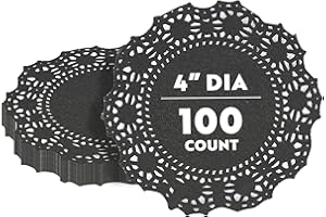 Restaurantware-Pastry Tek 4 x 4 Inch Lace Doilies, 100 Decorative Tableware Placemats - Disposable, Round, Black Paper Table 