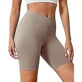 VALANDY Creamlush Crossover Biker Shorts Women - 8" V High Waist Yoga Lounge Shorts,Comfortable & Stretchy