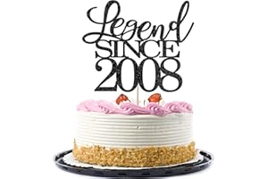 Migeaks legend since 2008 cake topper 16th birthday happy birthday cake topper men and women cheer 16 years old handmade black glitter cake decoration