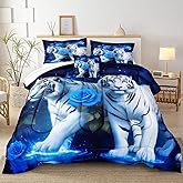 Herside Blue Rose Tiger Printed Comforter Set Queen Size,4 PCS Romantic Wild Animal Comforter Bedding Set for Teens and Adults,Room Decor Bedding Set Soft Fluffy Cozy Quilt Set for All Season