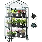 EAGLE PEAK 27" x 19" x 51" Mini Rolling Greenhouse w/ Caster Wheels, 3-Tier Portable Rack Shelves Gardening Plant Green House