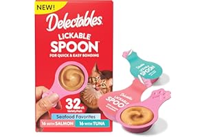 HARTZ NEW! Delectables Lickable Spoon Handheld Wet Cat Treats Made with Real Salmon & Tuna, Creamy Puree, Mess Free, Quick & Easy, Grain-Free, No Added Fillers, No Added Preservatives, Variety Pack, 32ct