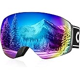 COOLOO Snow/Ski Goggles, Snowboard Goggles for Men Women Youth -OTG, Magnetic Lens Frameless Anti Fog 100% UV Protection
