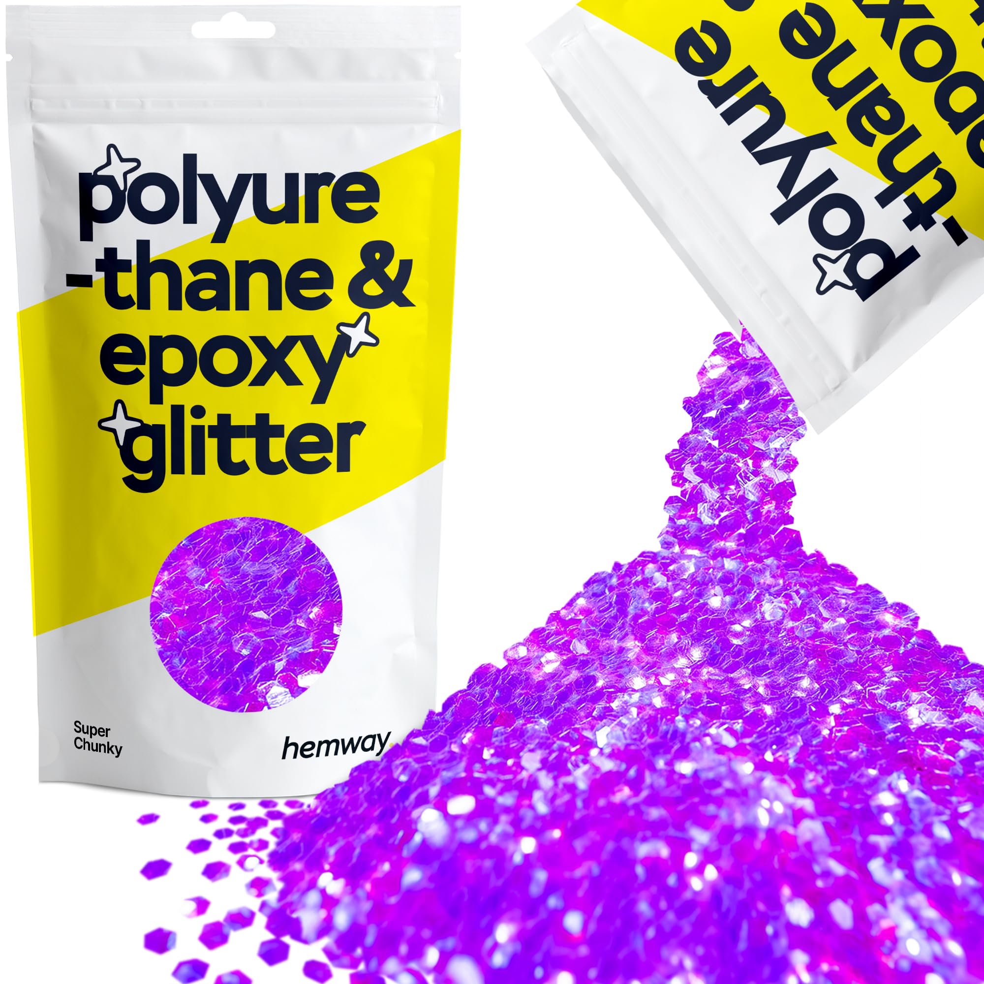Hemway Resin Glitter Fluorescent Purple 100g Super Chunky | Polyurethane & Epoxy Glitter for Resin Crafts, Tumblers, Coasters, Floor & Table Art — image 1