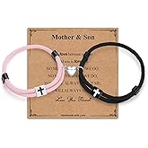 Gopbrer 2 PCS Braided Cross Matching Bracelet, Adjustable Rope Heart Shaped Charm Cross Bracelet for Boys&Girls, Perfect Long Distance Relationship Gifts for Valentines Day Easter Christian