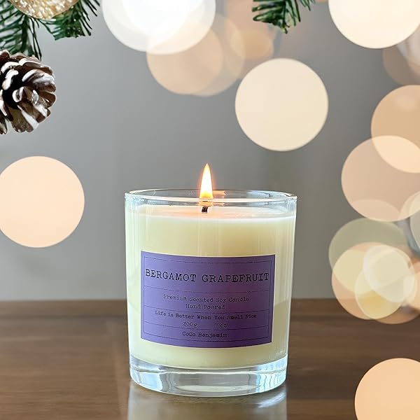 100% SOY, HIGHLY SCENTED, HAND POURED SOY CANDLE (BERGAMOT GRAPEFRUIT, TRANSPARENT 7OZ)
