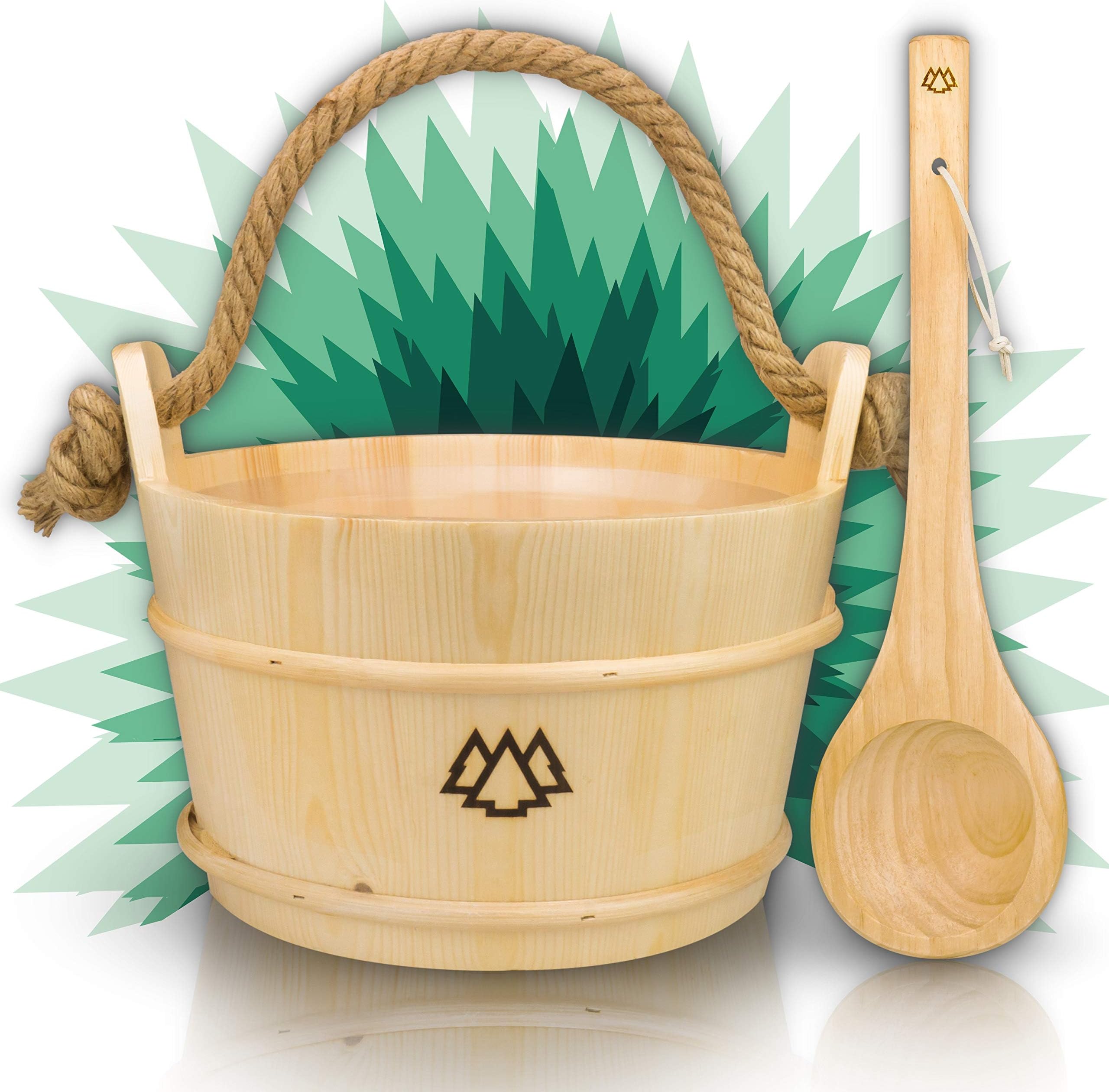 Sauna bucket with ladle made of 100% Nordic spruce + insert, hemp rope - Wellness Complete package for your home sauna - High-quality infusion accessories – 60 days test