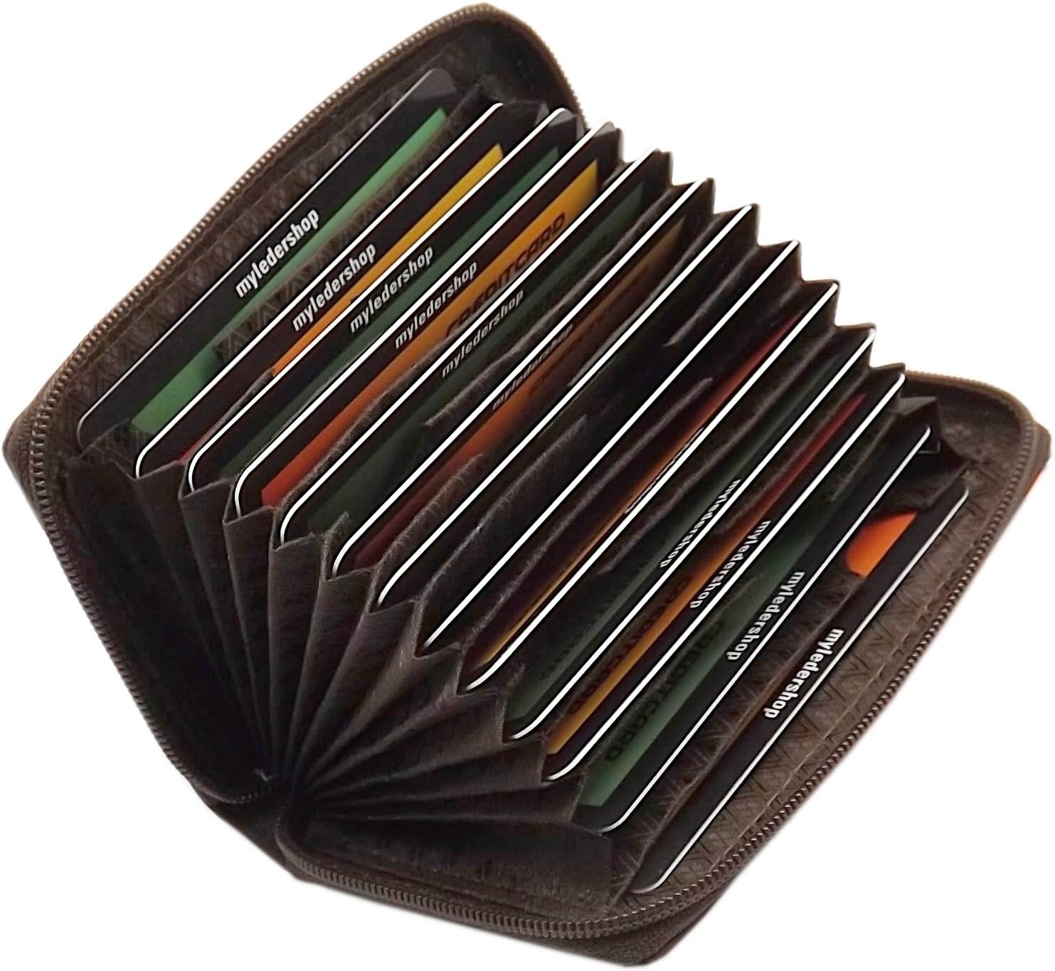myledershop Genuine Leather Credit Card case 13 Pockets, Brown - Image 3