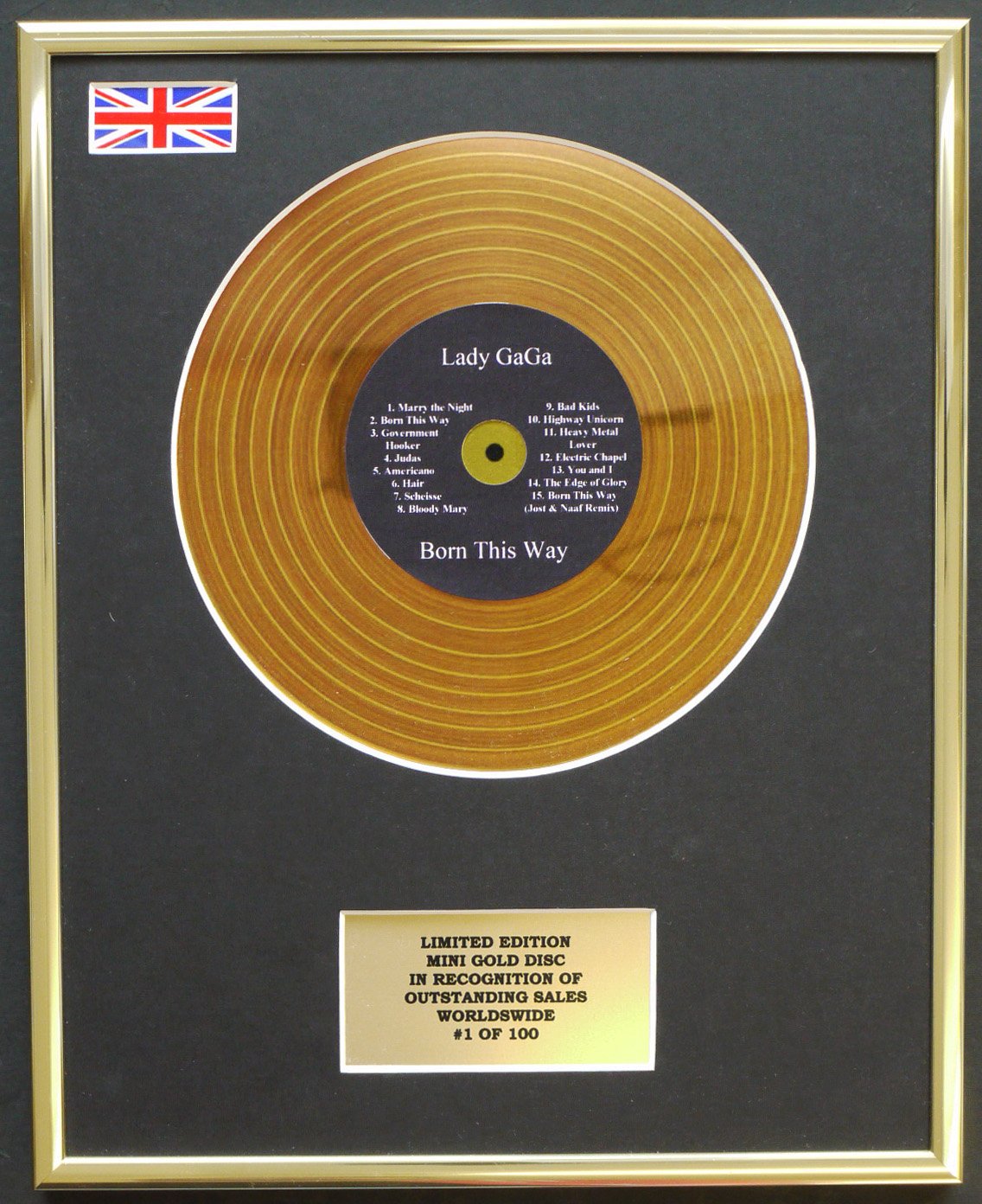 Limited Edition mini gold disc Display LADY GAGA/MINI GOLD DISC DISPLAY/LIMITED EDITION/COA/BORN THIS WAY