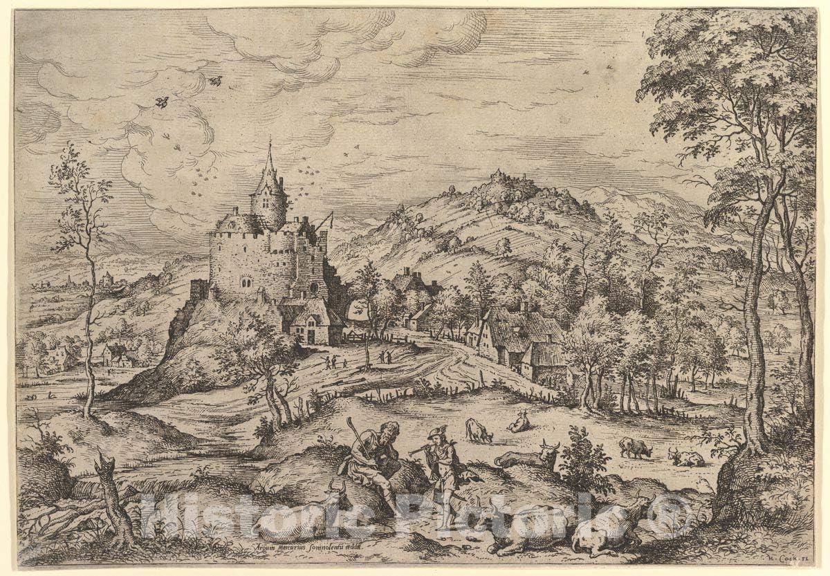 Art Print : Hieronymus Cock - Mercury Lulling Argus to Sleep from Landscapes with Biblical and Mythological Scenes : Vintage Wall Décor : 24in x 16in