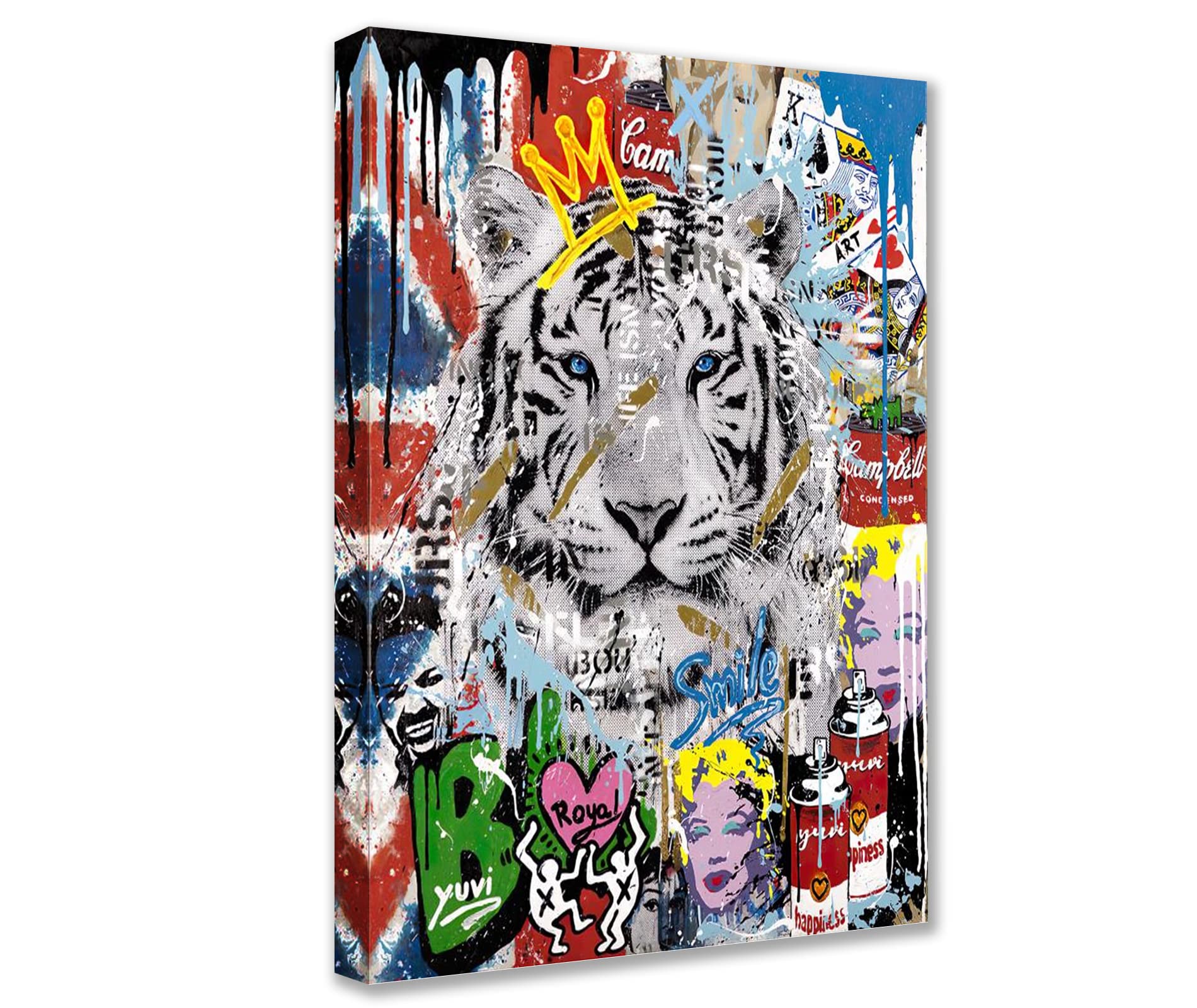 Tucocoo Tiger Graffiti Pictures Colorful Street Pop Art Paintings Banksy Canvas Wall Art Abstract Modern Artwork Home Decor for Living Room Bedroom Office Framed Easy to Hang 16x24 inch x1 Piece