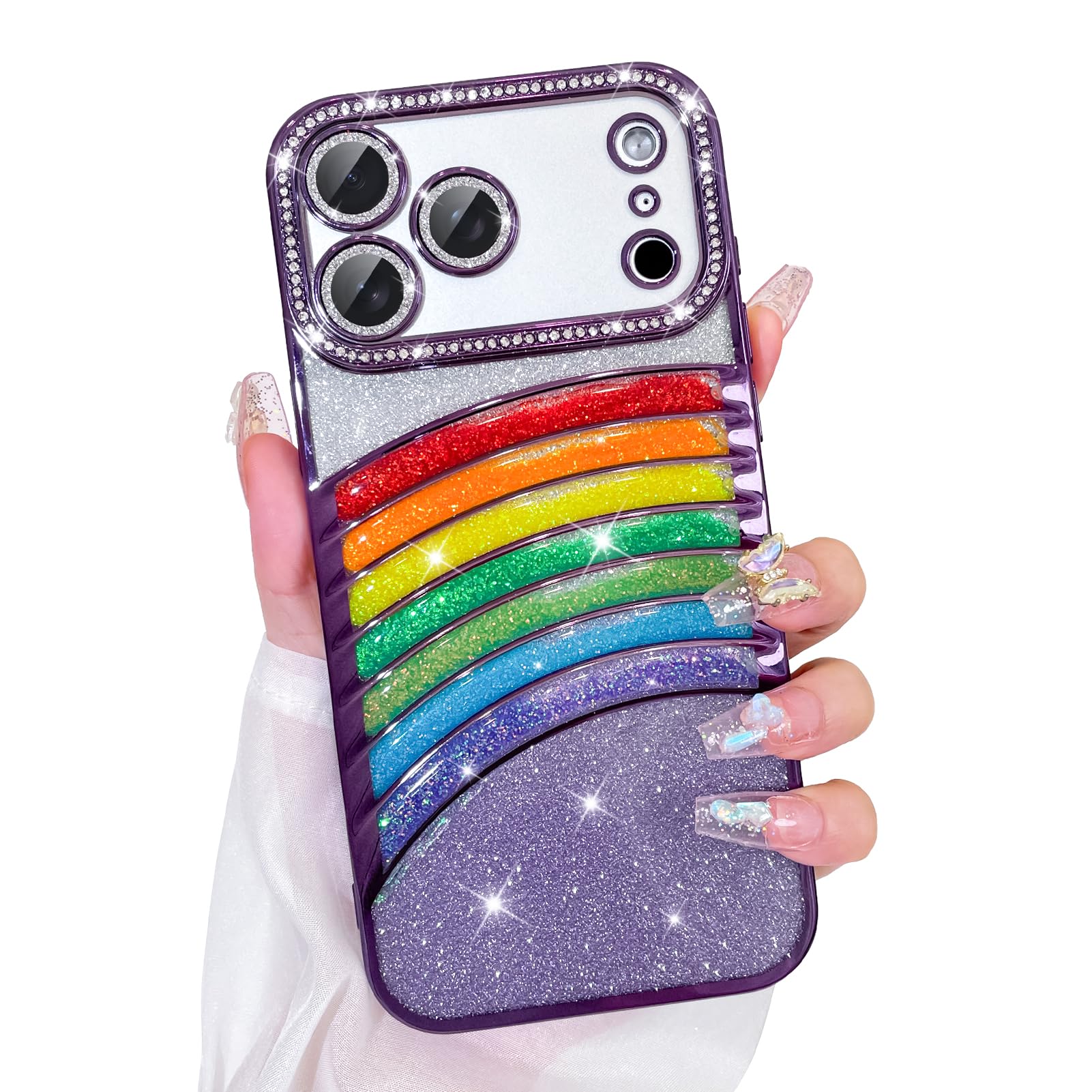 Bonoma Glitter Case for iPhone 17 Pro Max,Luxury Bling Sparkly Rainbow Shiny Electroplated Cover for Women Girls,Soft Shockproof Protective Phone Case for iPhone 17 Pro Max,Purple
