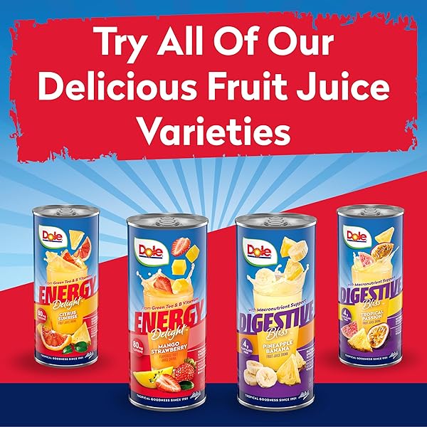 DOLE ENERGY DELIGHT FLAVORED FRUIT JUICE DRINK, CITRUS SUNRISE, EXCELLENT SOURCE OF VITAMIN C, B12 & B6, WITH GREEN TEA WITH 80MG CAFFEINE, 70 CALORIES, GLUTEN FREE AND NO ADDED SUGAR, 8 FL OZ (PACK OF 4)