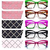 fadbon Oversized Square Reading Glasse for Women,Blue Light Blocking Oprah Style Large Frame Computer Readers Spring Hinge(5 Pack Mix,1.5,x)