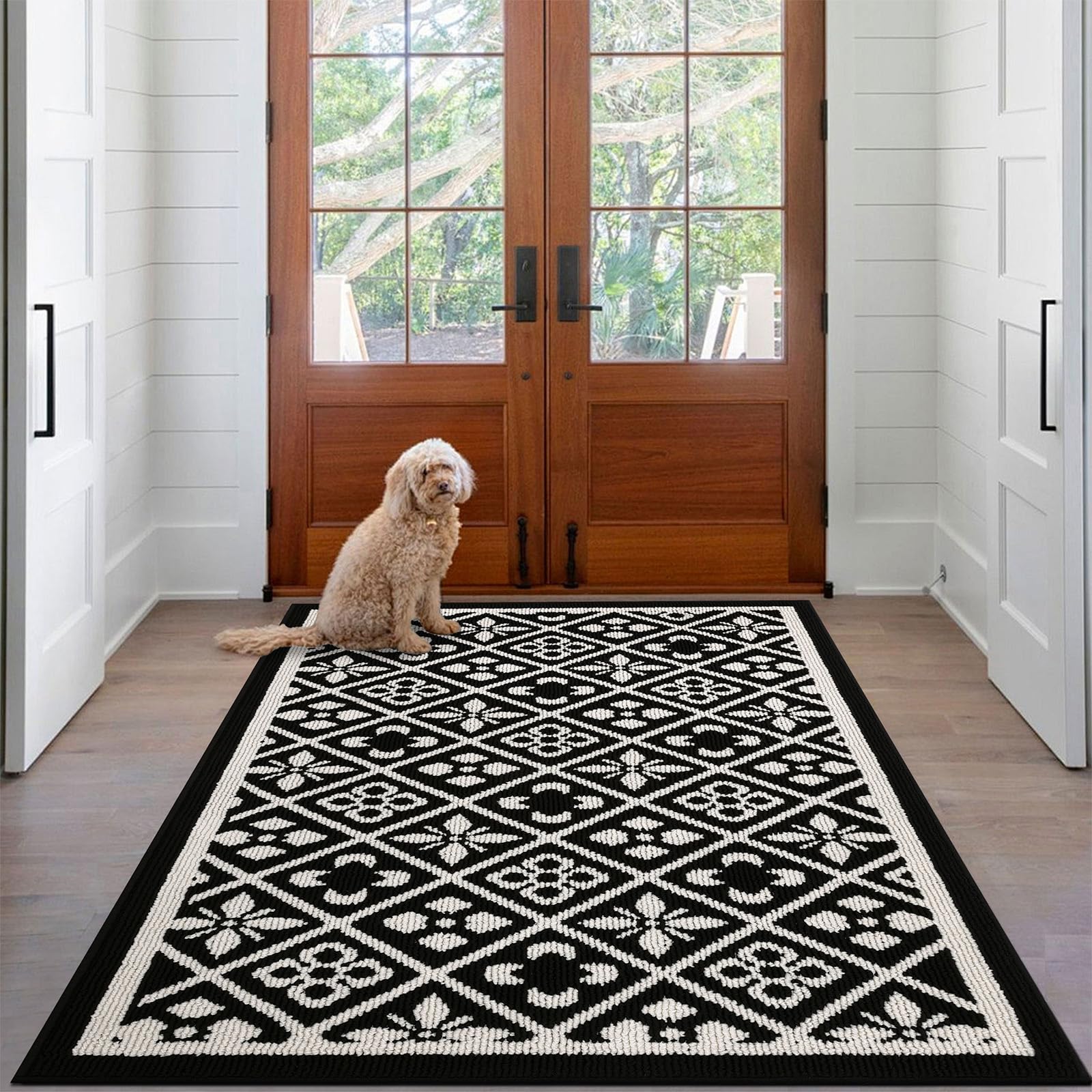 Photo 1 of Ileading Entrance Door Mat 3'x5', Absorbent Dog Mats for Muddy Paws, Low-Profile Large Entryway Runner Rug with Non-Slip Backing, Machine Washable Inside Welcome Mat for Hallway,Kitchen(Black)
