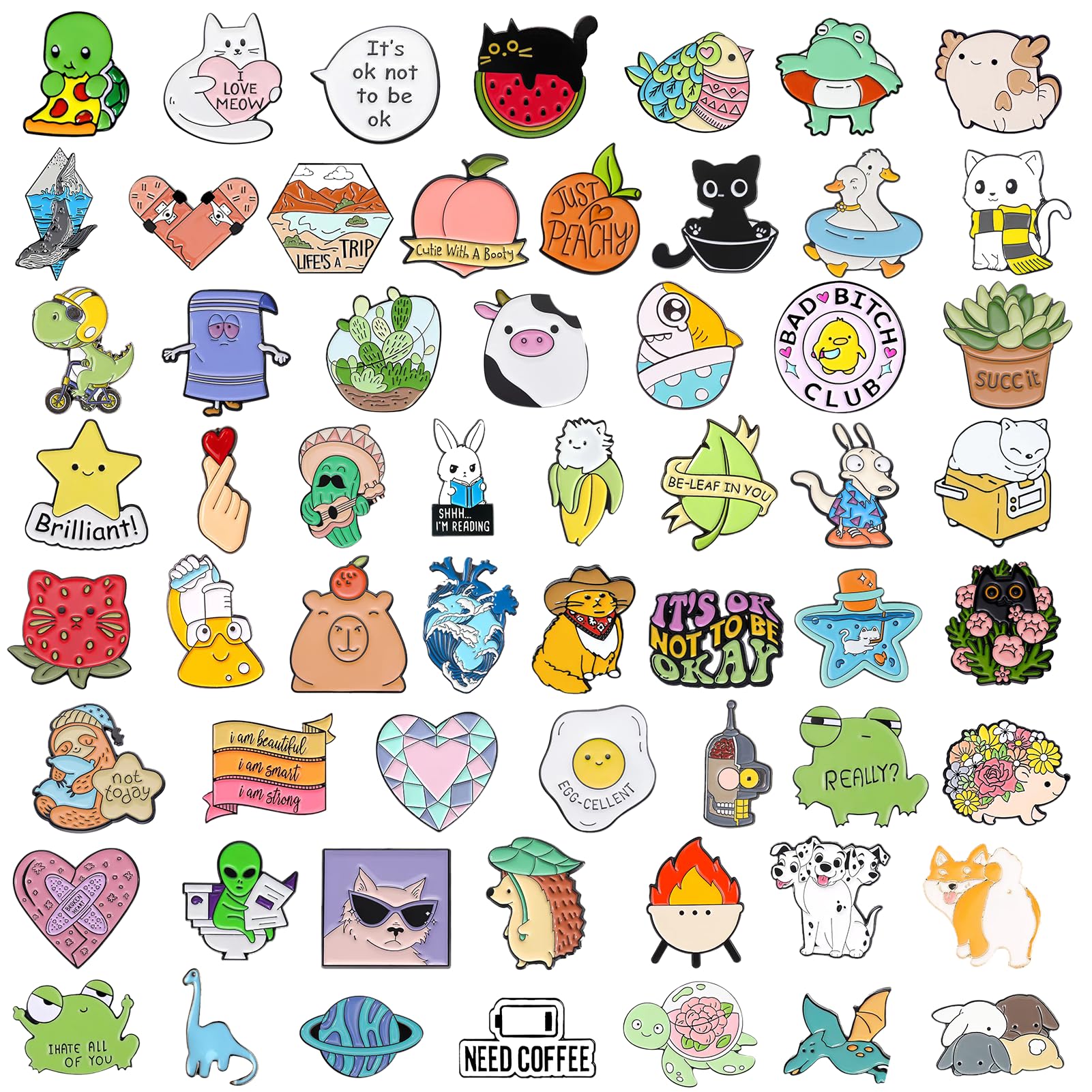 fiintrwa 20/30/50/80 Mixed Enamel Brooch Bulk Set,Lapel Badges, Cartoon Plant Enamel Pin Sets, Funny Button Pins Jewelry for Backpack Cloths Hats Jacket Decoration