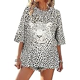 Fenxxxl Womens Round Neck Oversized Tshirts Loose Casual Summer Shirts Junior Tops Boyfriend Graphic Tees