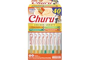 INABA Churu Cat Treats, Lickable, Squeezable Creamy Purée Cat Treat with Green Tea Extract & Taurine, 0.5 Ounces Each Tube, 40 Tubes, Chicken Variety Box