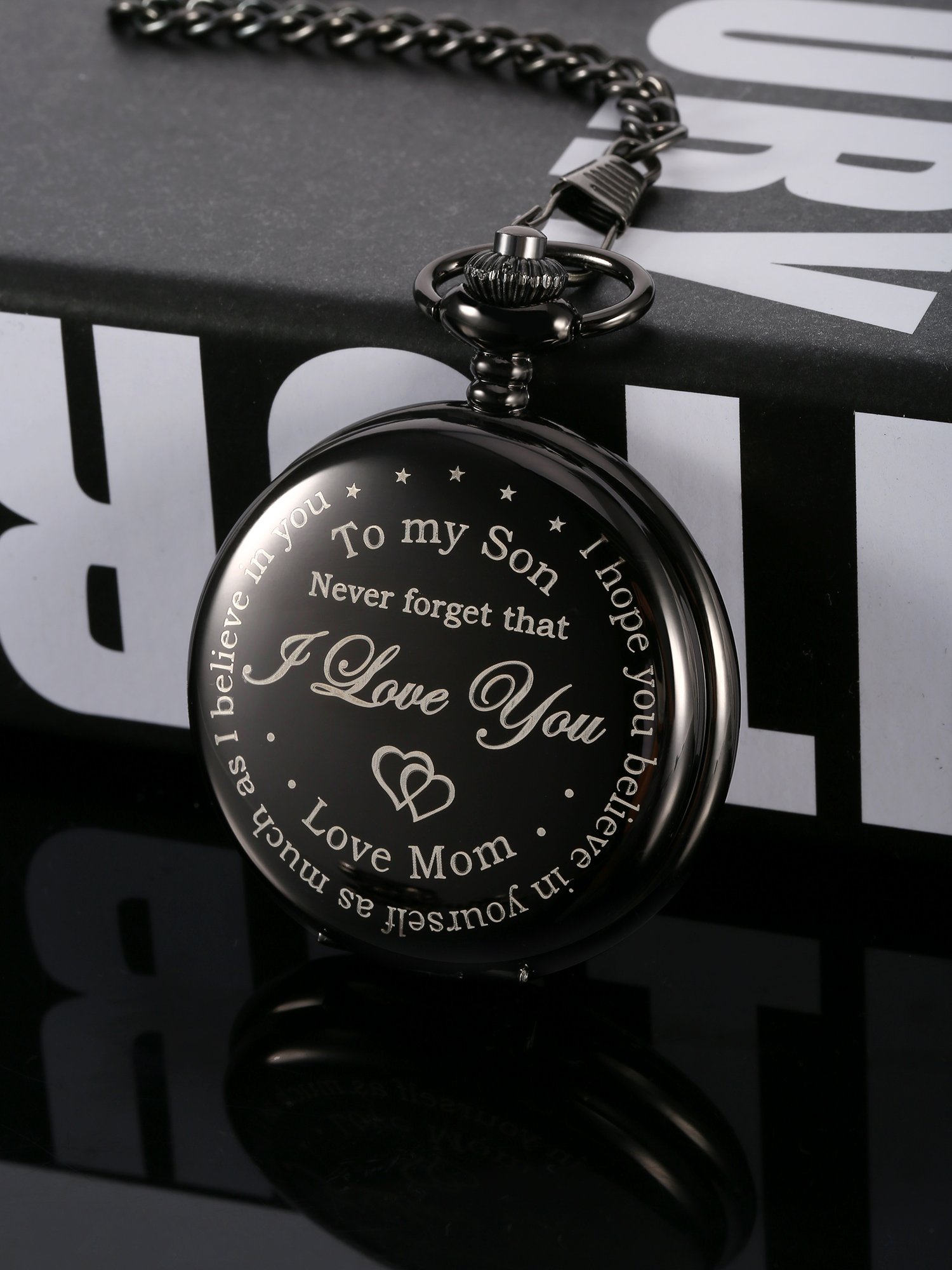 Hicarer Pocket Watch Gift for Son-Never Forget That, I Love You, Love Mom-from Mother to Son Pocket Watch with Chain