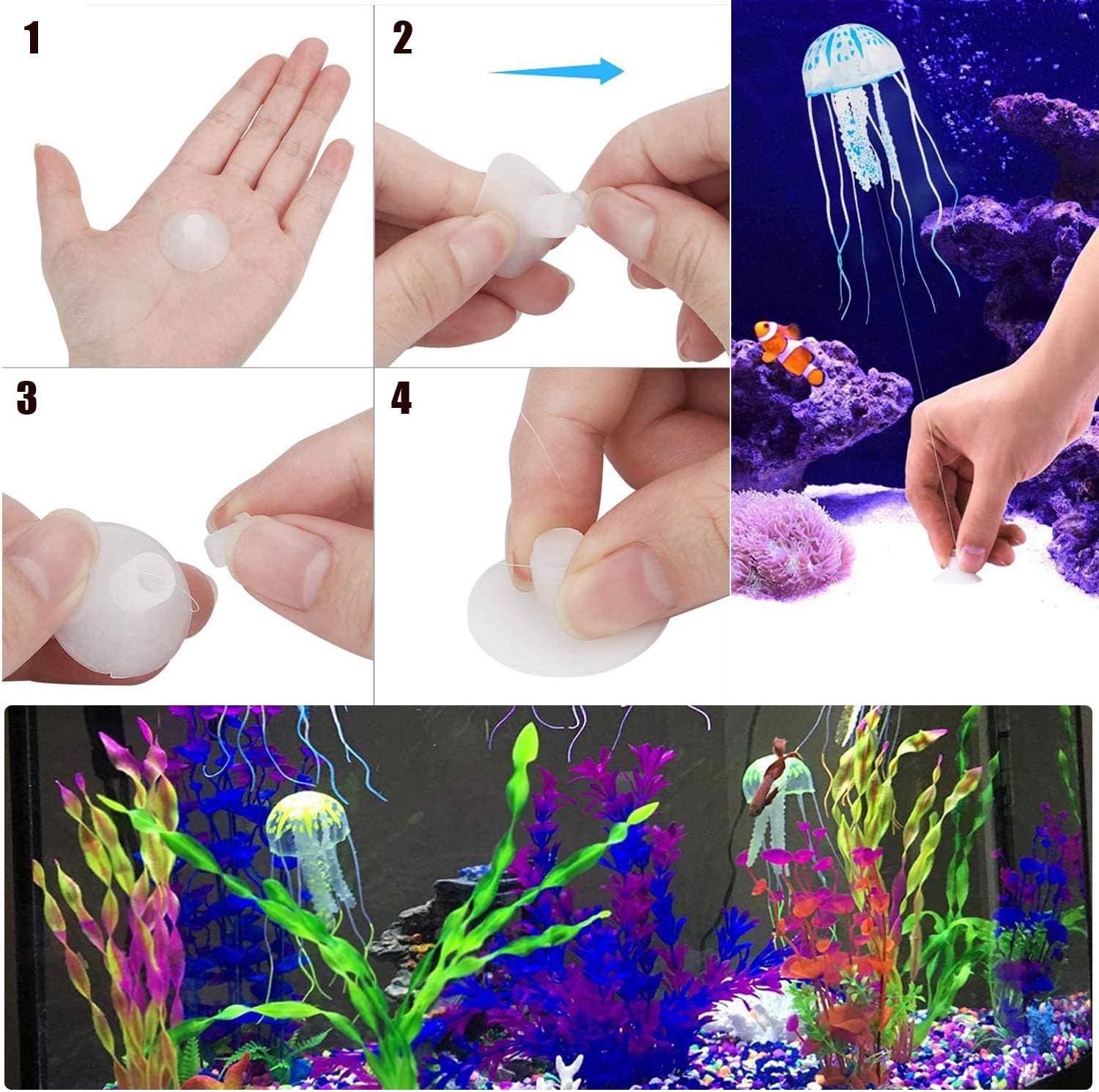 Cayway 6 Pack Aquarium Fish Tank Ornament Glowing Simulation Coral Plant Ornaments Glowing Silicone Aquarium Ornaments Bamboo Lotus for Fish Tank Aquarium Landscape - Image 5