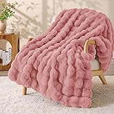 BEDELITE Faux Fur Pink Throw Blanket, Soft Cozy Plush Bubble Blanket for Couch Sofa Bedroom Living Room Decor - 870GSM Thick Warm Fuzzy Fluffy Faux Rabbit Fur Blanket for Women Gift, 50x60 Inches