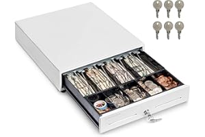 Volcora 13" Cash Register Drawer for Point of Sale (POS) System with 4 Bill 5 Coin Cash Tray, Removable Coin Compartment, 24V, RJ11/RJ12 Key-Lock, Media Slot, White - for Stores, Shops and Businesses