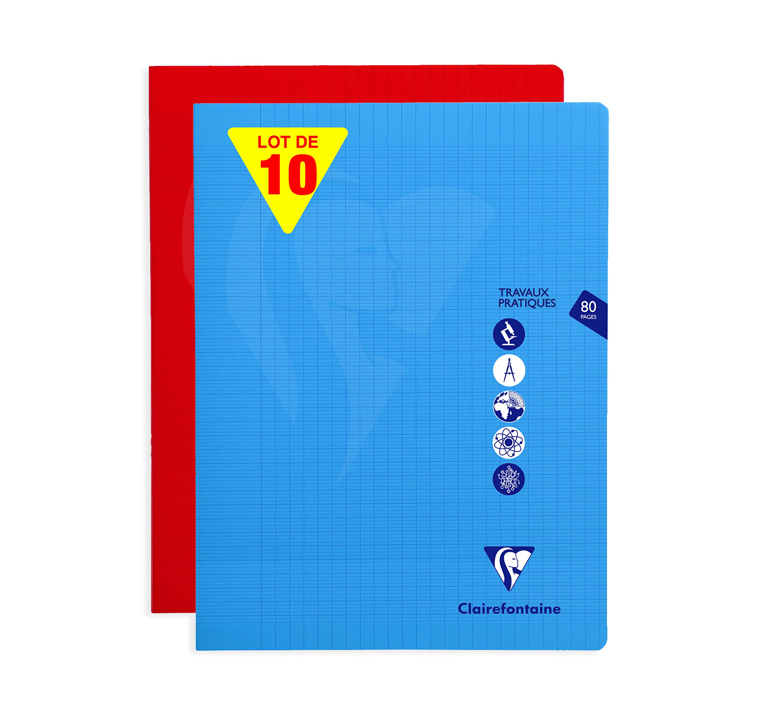 Clairefontaine 303327C Set of 10 Mimesys Laboratory Workbooks - 24x32 cm - 80 Seyes Ruled 90 g and Plain White 125 g Pages - Transparent Polypro Cover - Random Colours