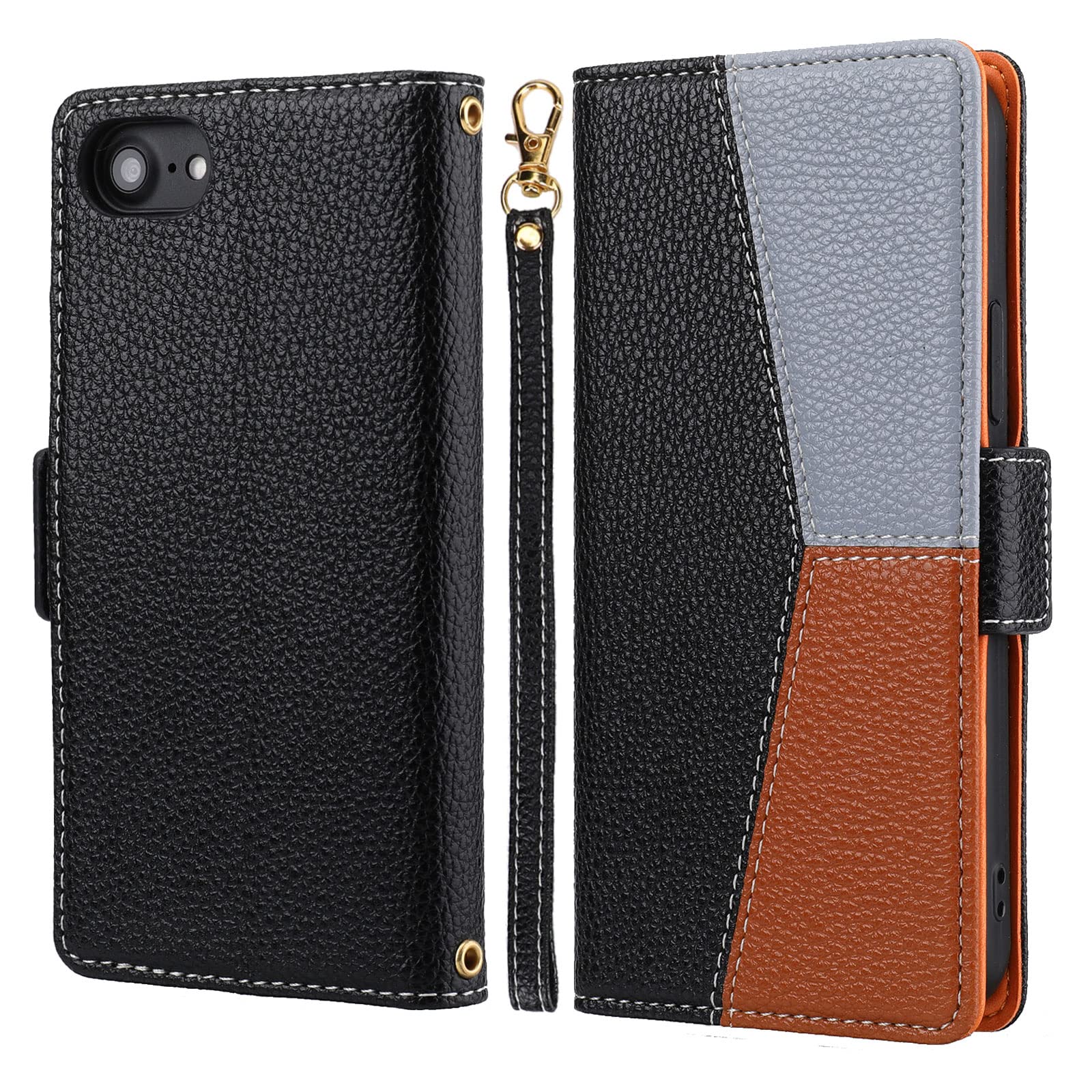 ZCDAYE Case for iPhone SE 2022 5G/iPhone SE 2020/iPhone 7/iPhone 8, Flip Wallet Phone Case for iPhone SE 2022(SE3)/iPhone SE 2020(SE2)/iPhone 7/8- Splicing Black — image 1