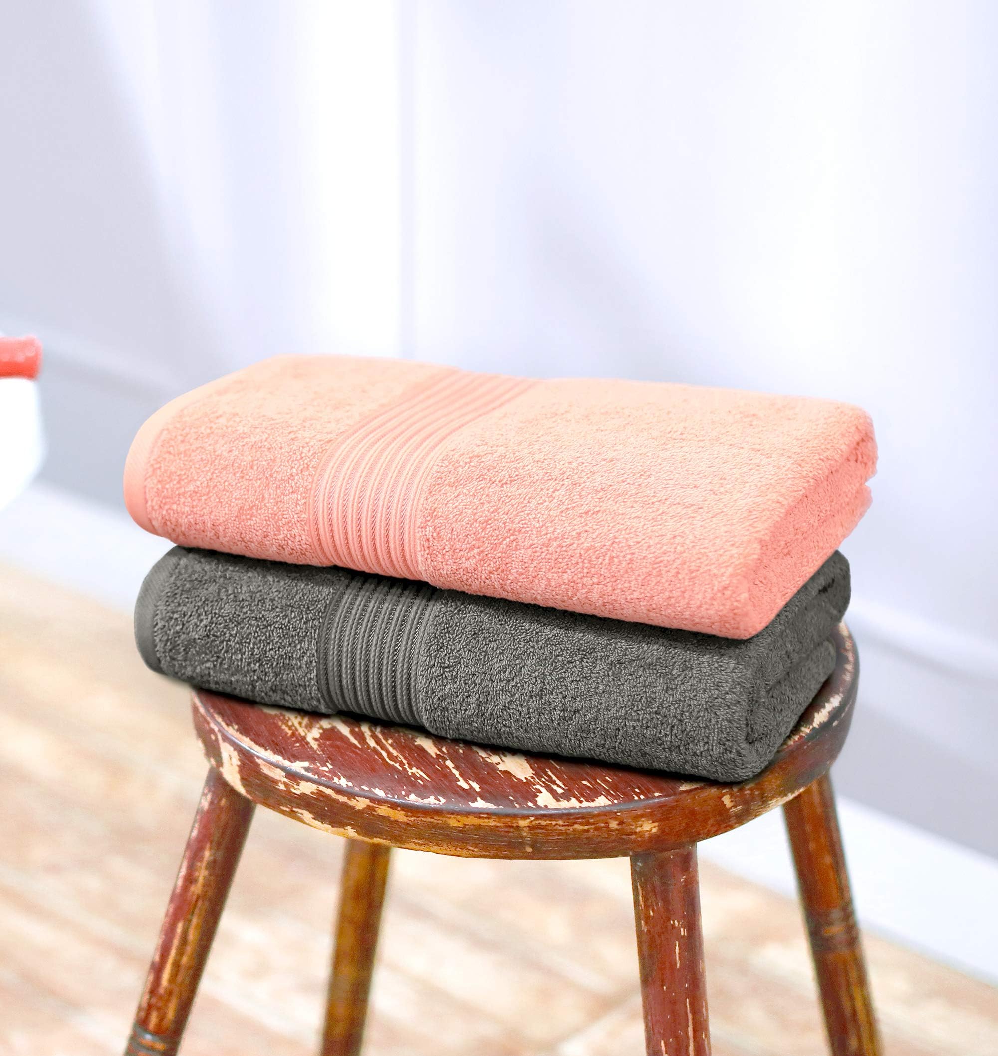 Swiss Republic Signature 2 Piece 630 GSM Cotton Bath Towel - Light Pink and Grey