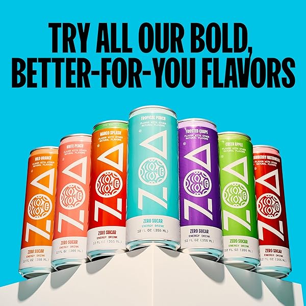 ZOA ENERGY SUGAR FREE ENERGY DRINKS WITH ELECTROLYTES FOR HYDRATION, LEMON LIME – 12 FL OZ (12-PACK)