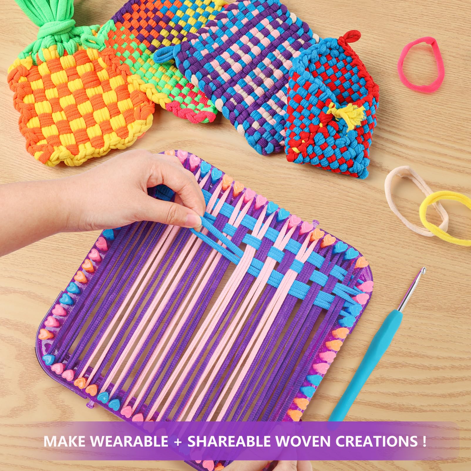 Weaving Loom Kit Toys Crafts - Arts and Crafts for Kids and Adults - Great Birthday Gifts for Girls Ages 6 7 8-12 13 Years Old - Sturdy Frame Potholder Loom Making Kits Portable Box and Craft Loops