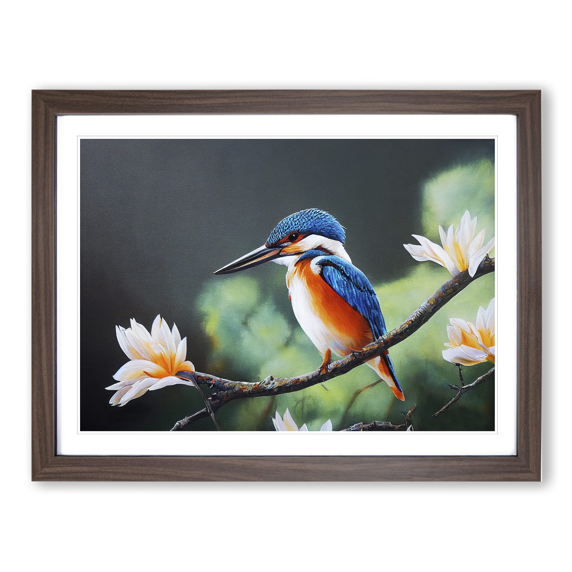 Electrifying Kingfisher Bird Framed Print | A4 Walnut Framed Wall Art | Ready to Hang | Modern Nature Picture | Living Room Bedroom Lounge Office