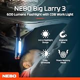 NEBO Big Larry 3 Light 600 Lumen Work Light Red Hazard + 220 Lumen Top Light view 2