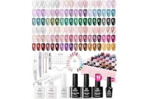 BEETLES GEL POLISH Beetles Jelly Gel Nail Polish Set, 53PCS 36 Colors Jelly Pink Milky White Red Black Blue Green Silver Cat Eye Base Glitter Glossy Matte Top Coat Crystal Ice Collection French Nails Gift for Women