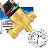 Renator RV Water Pressure Regulator for RV Camper. Brass Lead-Free Adjustable Water Pressure Regulator with Gauge for Camper Travel Trailer, Reducer Valve W Filter. M44-0660R.