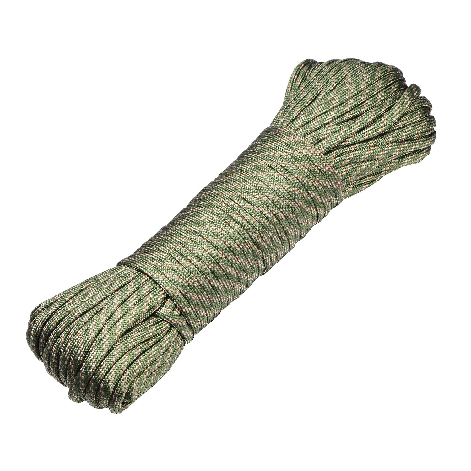 DonDon 98 ft - 30 m nylon cord Paracord survival DIY rope cord for outdoor camping activities 0.6 inch - 4 mm - 7 strands olive-red-grey