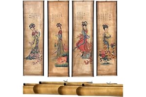 CIFIBIFUN 4Pack Wall Scroll Hanging Painting for Room Decor, Ancient Chinese Painting Reproduction Large Beauty